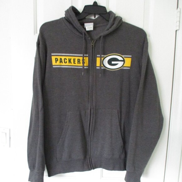 Majestic Mens L/S NFL Green Bay Packers Gray Full Zip Hoodie Sweatshirt - Large - Picture 2 of 3